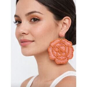 Kay Lee Light Orange Beaded Flower Earrings NWT
